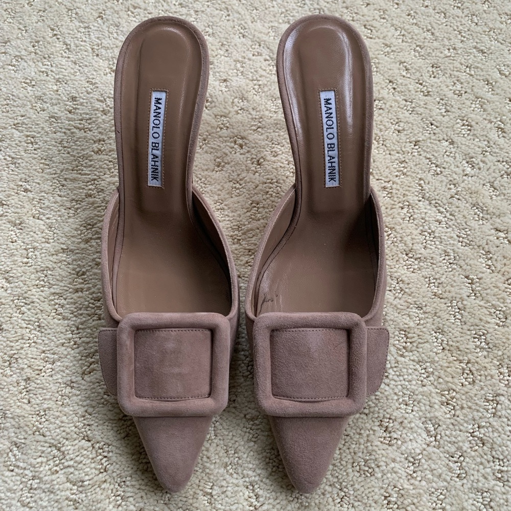 Manolo Blahnik Maysale Suede Mules